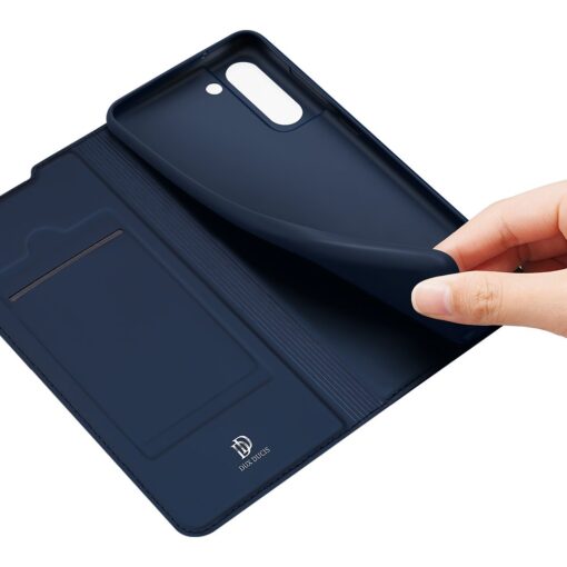 Samsung S21 FE kunstnahast kaaned kaarditaskuga DUX DUCIS Skin Pro sinine 8