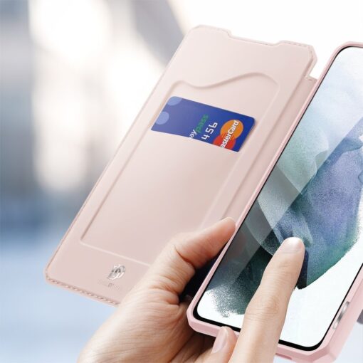 Samsung S21 FE kunstnahast kaaned kaarditaskuga DUX DUCIS Skin X roosa 2