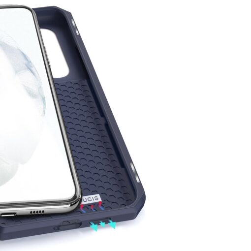 Samsung S21 FE kunstnahast kaaned kaarditaskuga DUX DUCIS Skin X sinine 18