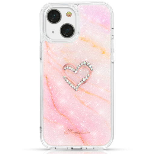 iPhone 13 umbris silikoonist ja plastikust Kingxbar Epoxy marmor roosa