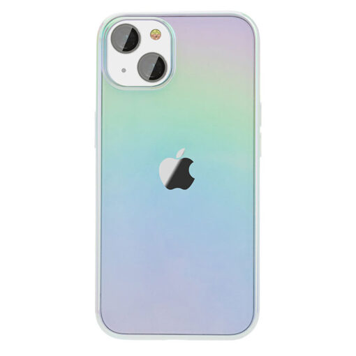 iPhone 13 umbris tugevast silikoonist Nebula Series Rainbow valge