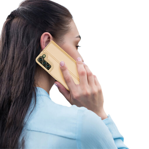 Samsung S22 PLUS kaarditaskuga kaaned kunstanahast Dux Ducis Skin Pro kuldne 10