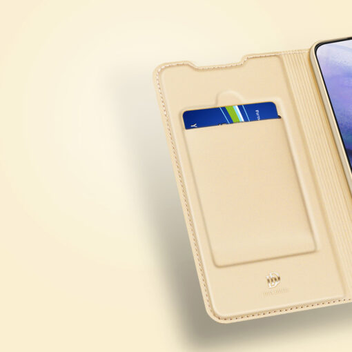 Samsung S22 PLUS kaarditaskuga kaaned kunstanahast Dux Ducis Skin Pro kuldne 16