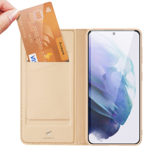 Samsung S22 PLUS kaarditaskuga kaaned kunstanahast Dux Ducis Skin Pro kuldne 2
