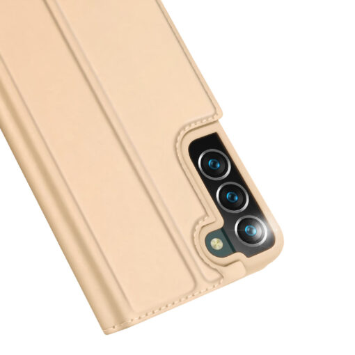 Samsung S22 PLUS kaarditaskuga kaaned kunstanahast Dux Ducis Skin Pro kuldne 3