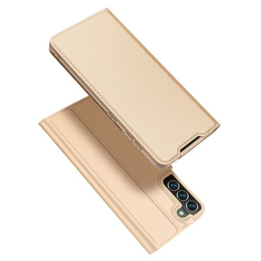 Samsung S22 PLUS kaarditaskuga kaaned kunstanahast Dux Ducis Skin Pro kuldne