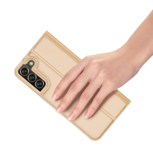 Samsung S22 PLUS kaarditaskuga kaaned kunstanahast Dux Ducis Skin Pro kuldne 8