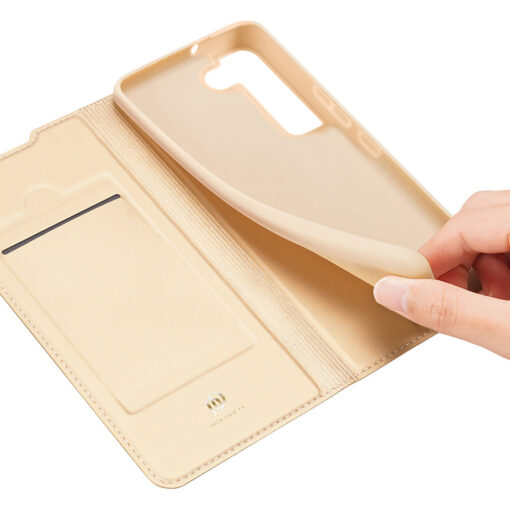 Samsung S22 PLUS kaarditaskuga kaaned kunstanahast Dux Ducis Skin Pro kuldne 9