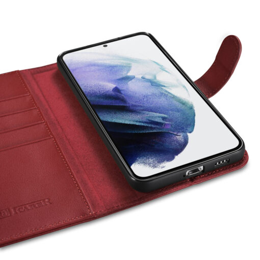 Samsung S22 PLUS nahast kaaned kaarditaskutega iCarer punane 2