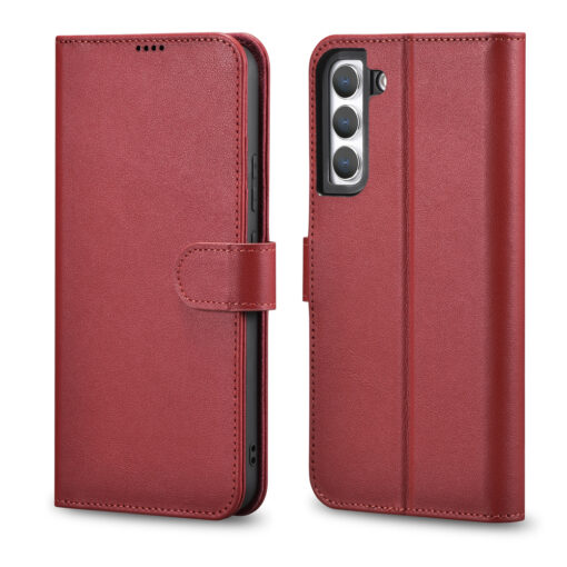 Samsung S22 PLUS nahast kaaned kaarditaskutega iCarer punane