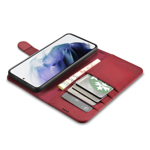 Samsung S22 PLUS nahast kaaned kaarditaskutega iCarer punane 6