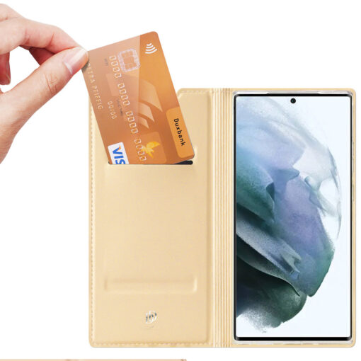 Samsung S22 ULTRA kaarditaskuga kaaned kunstanahast Dux Ducis Skin Pro kuldne 2