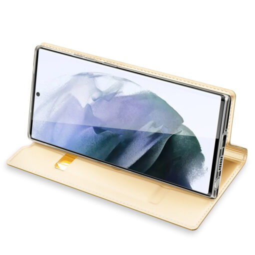 Samsung S22 ULTRA kaarditaskuga kaaned kunstanahast Dux Ducis Skin Pro kuldne 4