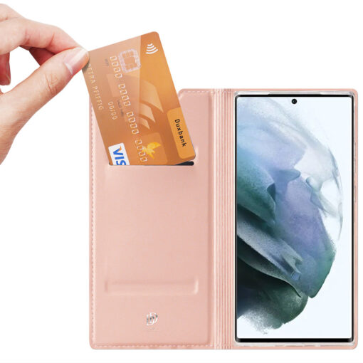 Samsung S22 ULTRA kaarditaskuga kaaned kunstanahast Dux Ducis Skin Pro roosa 2