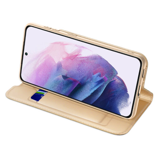 Samsung S22 kaarditaskuga kaaned kunstanahast Dux Ducis Skin Pro kuldne 5