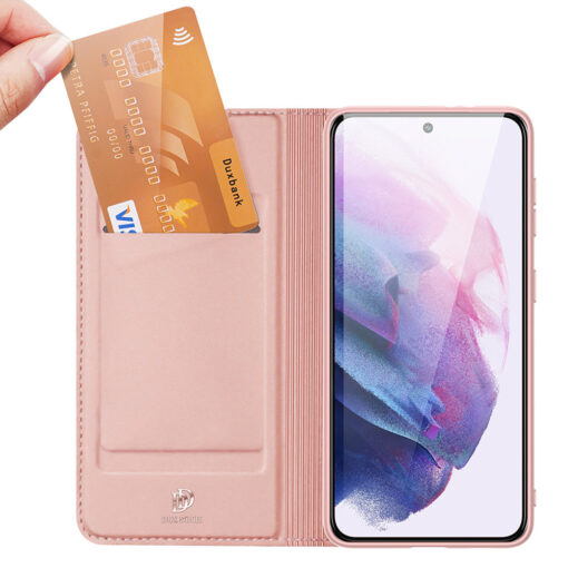 Samsung S22 kaarditaskuga kaaned kunstanahast Dux Ducis Skin Pro roosa 2