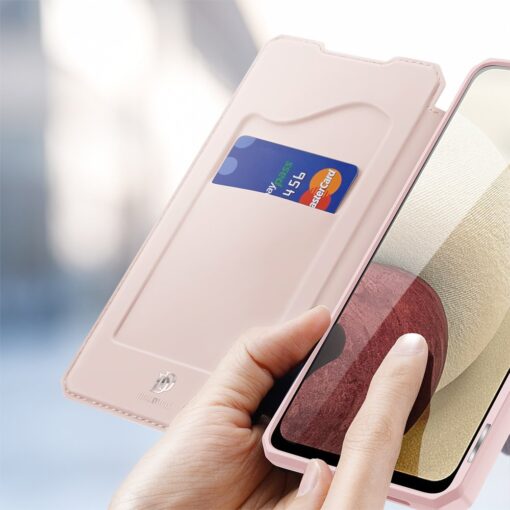Samsung A12 kunstnahast kaaned kaarditaskuga DUX DUCIS Skin X roosa 2
