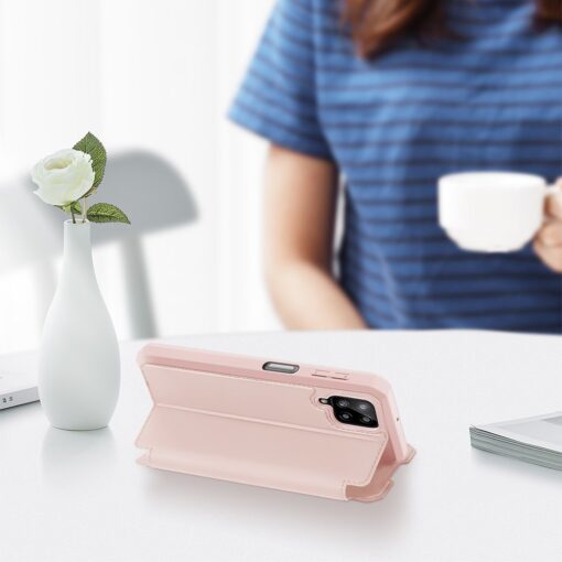 Samsung A12 kunstnahast kaaned kaarditaskuga DUX DUCIS Skin X roosa 4