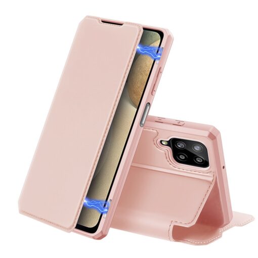 Samsung A12 kunstnahast kaaned kaarditaskuga DUX DUCIS Skin X roosa