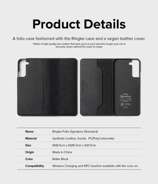 Samsung S22 PLUS kaaned kunstnahast kaardi ja rahataskuga Ringke Folio Signature Flip must 3