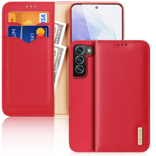 Samsung S22 PLUS nahast raamatkaaned kaarditaskuga Dux Ducis Hivo punane