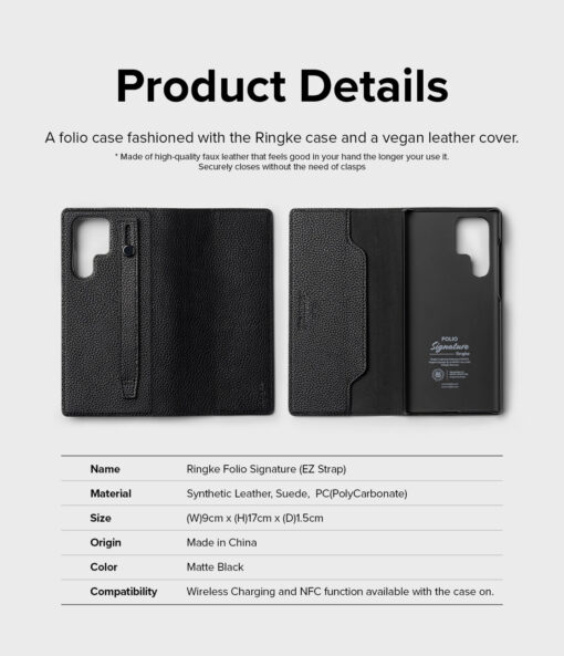 Samsung S22 ULTRA kaaned kunstnahast kaardi ja rahataskuga Ringke Folio Signature Flip must 2