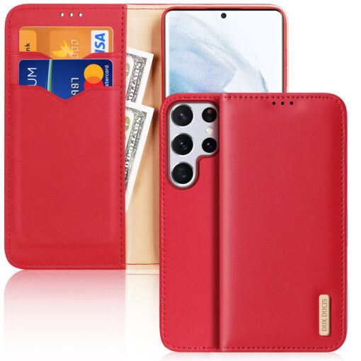 Samsung S22 ULTRA nahast raamatkaaned kaarditaskuga Dux Ducis Hivo punane