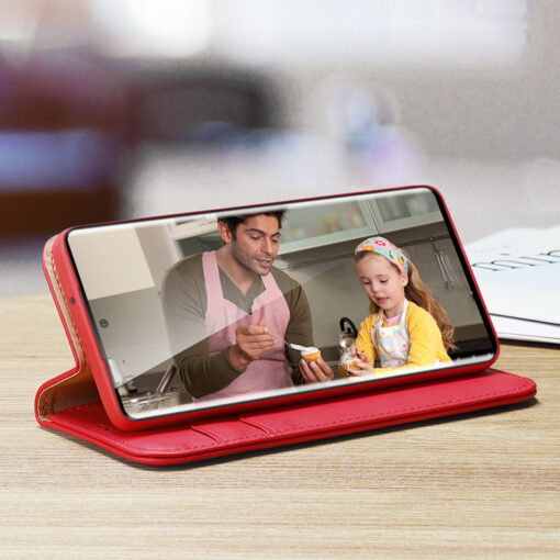 Samsung S22 ULTRA nahast raamatkaaned kaarditaskuga Dux Ducis Hivo punane 7