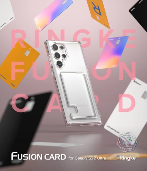 Samsung S22 ULTRA umbris kaarditaskuga Ringke Fusion Card Case silikoonist raami ja plastikust tagusega labipaistev 12