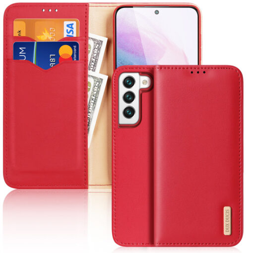 Samsung S22 nahast raamatkaaned kaarditaskuga Dux Ducis Hivo punane