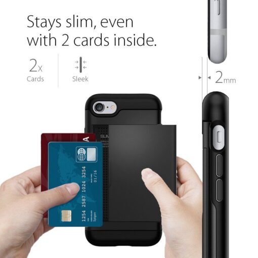 iPhone 78SE 2020 umbris kaarditaskuga Spigen Slim Armor CS plastikust taguse ja silikoonist servadega must 11
