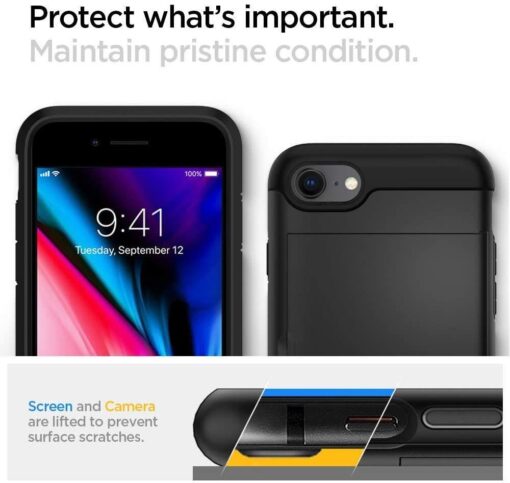 iPhone 78SE 2020 umbris kaarditaskuga Spigen Slim Armor CS plastikust taguse ja silikoonist servadega must 2