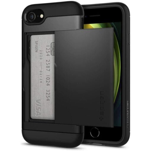 iPhone 78SE 2020 umbris kaarditaskuga Spigen Slim Armor CS plastikust taguse ja silikoonist servadega must