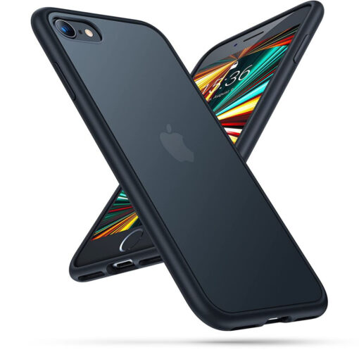 iPhone SE 2022 7 8 SE 2020 umbris mati taguse ja silikoonist raamiga must 1
