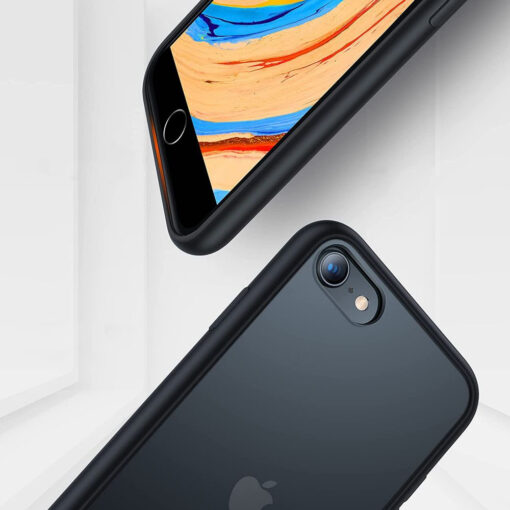 iPhone SE 2022 7 8 SE 2020 umbris mati taguse ja silikoonist raamiga must 2
