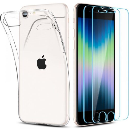 iPhone 78 SE 2020 ja 2022 Spigen Crystal silikoonist umbrise ja kaitseklaasi komplekt