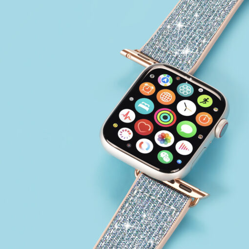 Kellarihm Apple Watch 424445mm silikoonist ja kunstnahast sadelev sinine 11
