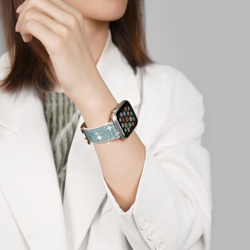 Kellarihm Apple Watch 424445mm silikoonist ja kunstnahast sadelev sinine 8
