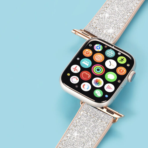 Kellarihm Apple Watch 424445mm silikoonist ja kunstnahast sadelev valge 12