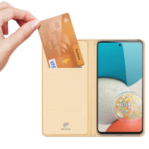 Samsung A53 5G kaarditaskuga kaaned kunstanahast Dux Ducis Skin Pro kuldne 1