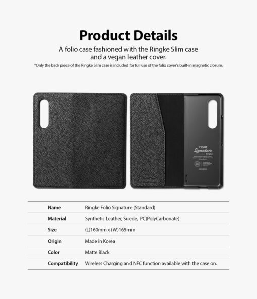 Samsung Galaxy Z Fold 3 Ringke Folio Signature kaerihmaga nahast kaaned must 8