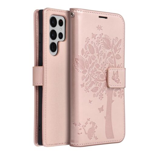 Samsung S22 ULTRA kaaned kunstnahast kaarditaskuga MEZZO puu roosa 1