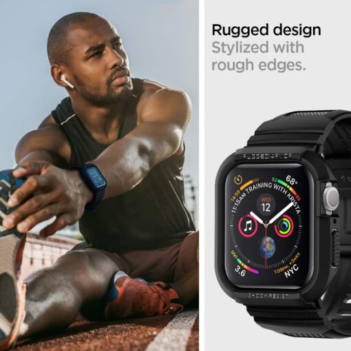 Apple Watch rihm ja ekraanikaitse 44mm45mm Spigen Rugged Armor Pro silikoonist must 2