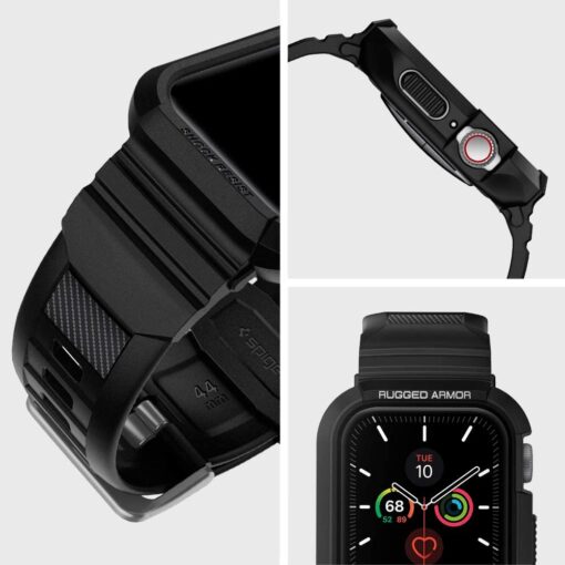 Apple Watch rihm ja ekraanikaitse 44mm45mm Spigen Rugged Armor Pro silikoonist must 3
