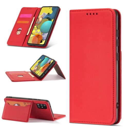 Samsung A12 kaaned kunstnahast kaarditaskutega punane 2