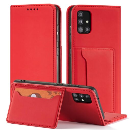 Samsung A12 kaaned kunstnahast kaarditaskutega punane 3
