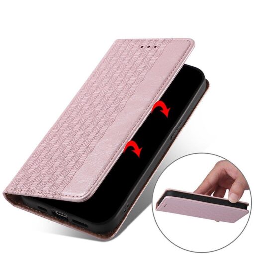 Samsung A12 kaaned mustriga kunstnahast kaarditaskuga roosa 3