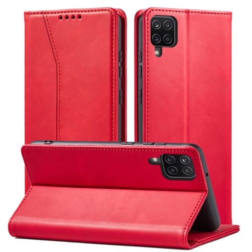 Samsung A12 kaaned vintage kunstnahast kaarditaskuga punane 1