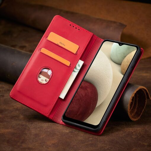 Samsung A12 kaaned vintage kunstnahast kaarditaskuga punane 13