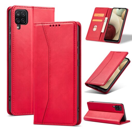 Samsung A12 kaaned vintage kunstnahast kaarditaskuga punane 2